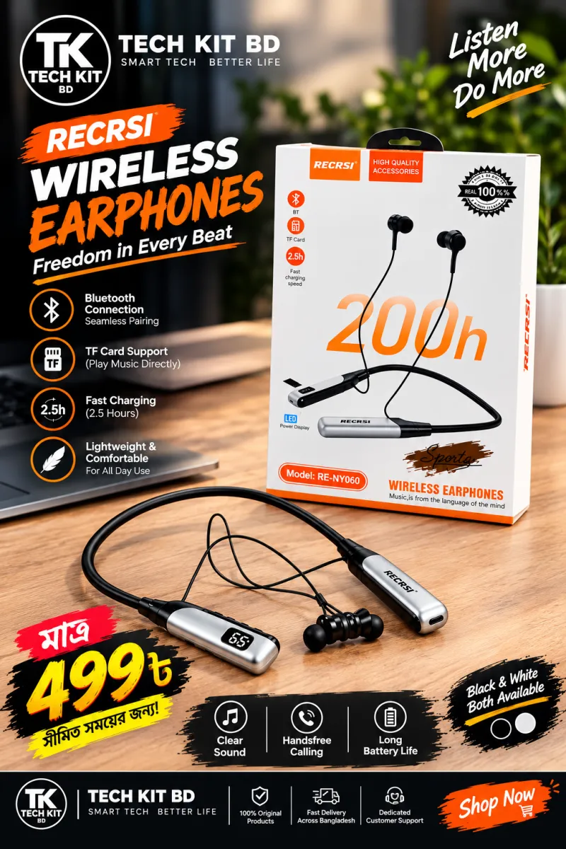 Recrsi NY-060 Power Beast Neckband (১০০% অরিজিনাল)